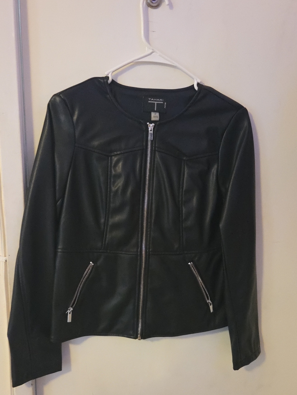 Tahari Black Faux Leather Zip-Front Jacket